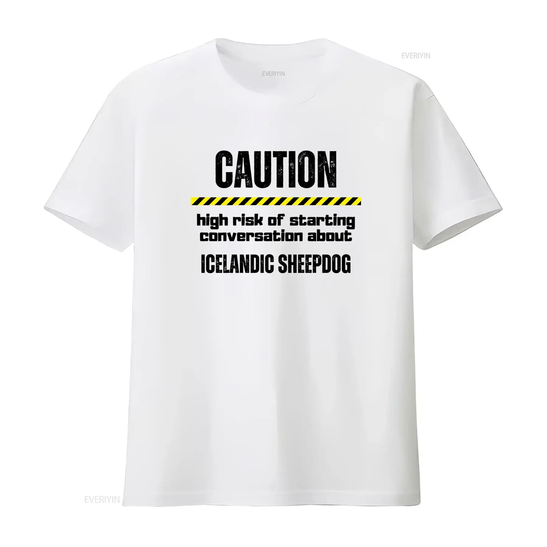 Icelandic Sheepdog T Shirt Caution High Risk of Starting Conversation For Dog Breed Owner vintage Washed Breathable streetwear