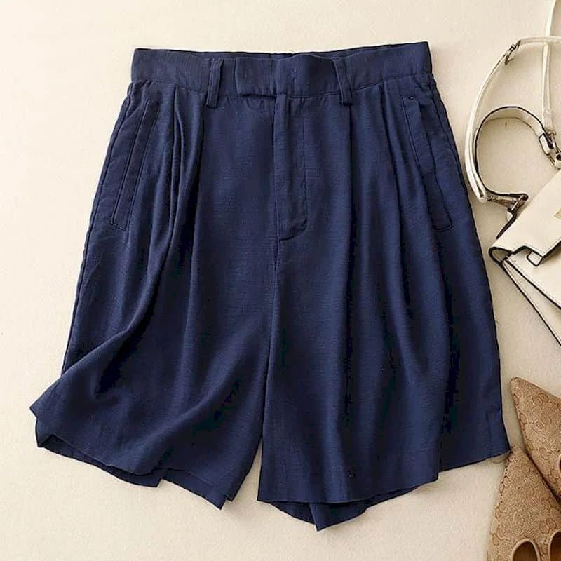 

Женские однотонные шорты из хлопка и льна, летние, тонкие, винтажные, с высокой талией, широкие брюки, повседневные, свободные, оверсайз, женская одежда 2026