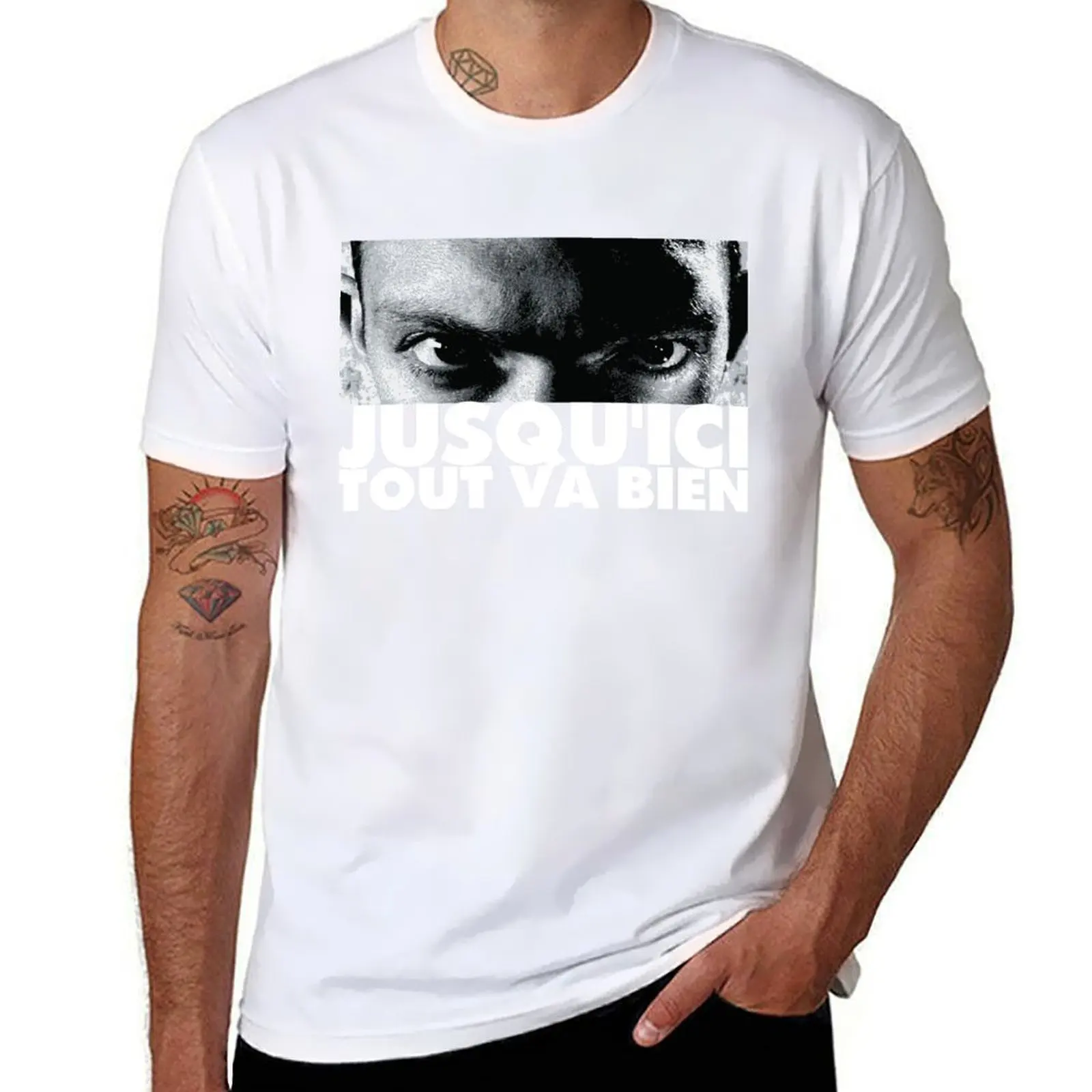 Camiseta jusqu'ici tout va bien La Haine Tribute, camiseta para hombre, camisetas de anime de algodón pesado, camiseta de gran tamaño