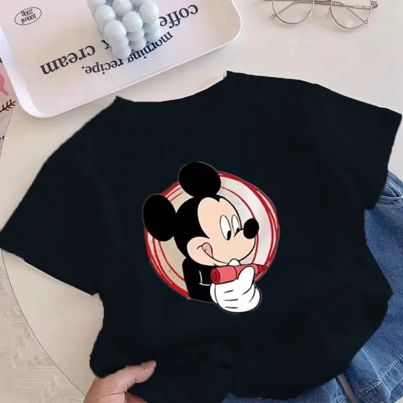 2025 ملابس الأطفال الصيفية الكرتون ميكي الفتيان والفتيات موضة قصيرة الأكمام تي شيرت الأطفال ملابس الطفل نصف كم #4