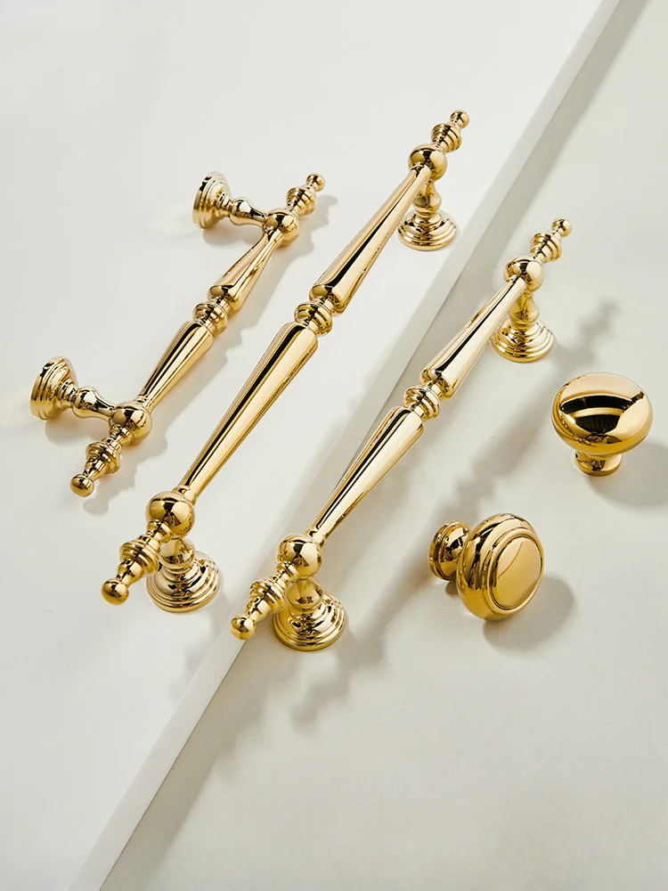 French Minimalist Brass Wardrobe Door Handles, Golden European Modern Minimalist Luxury Shoe Cabinet Drawer Cabinet Door Handles