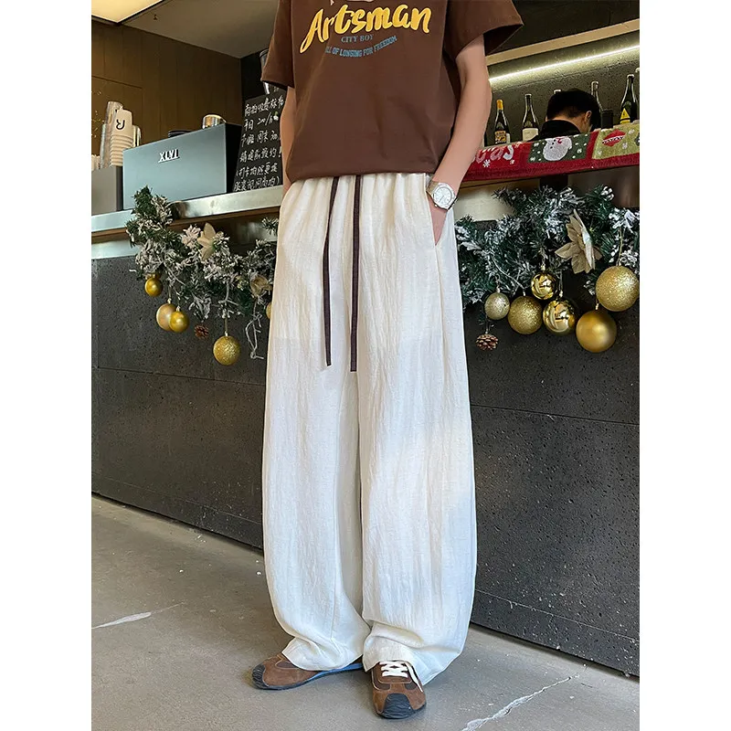 

Loose Wide Leg Casual Pants Men Women Vintage Linen Loose Fit Straight Leg Trousers Comfortable Leisure Trousers for Youth