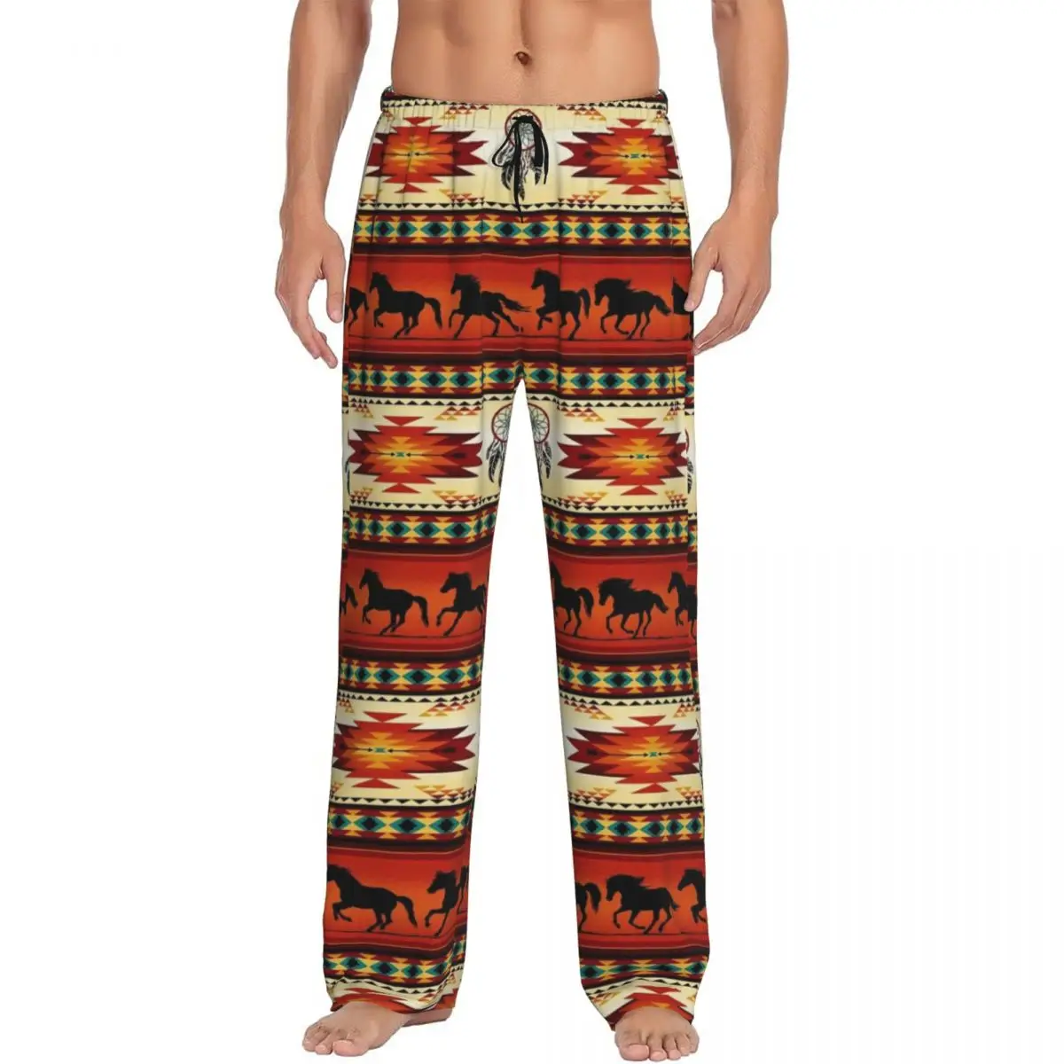 Custom Print Men's Navajo Aztec Tribal Horse Pattern Pajama Pants Sleepwear Sleep Lounge Bottoms with Pockets