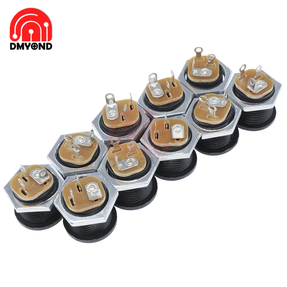 5/10 Pcs DC-022 5.5x2.1mm DC Power Socket Plug Jack DC Connectors Round Hole Screw Nut Interface Panel Mounting DC022 5.5-2.1