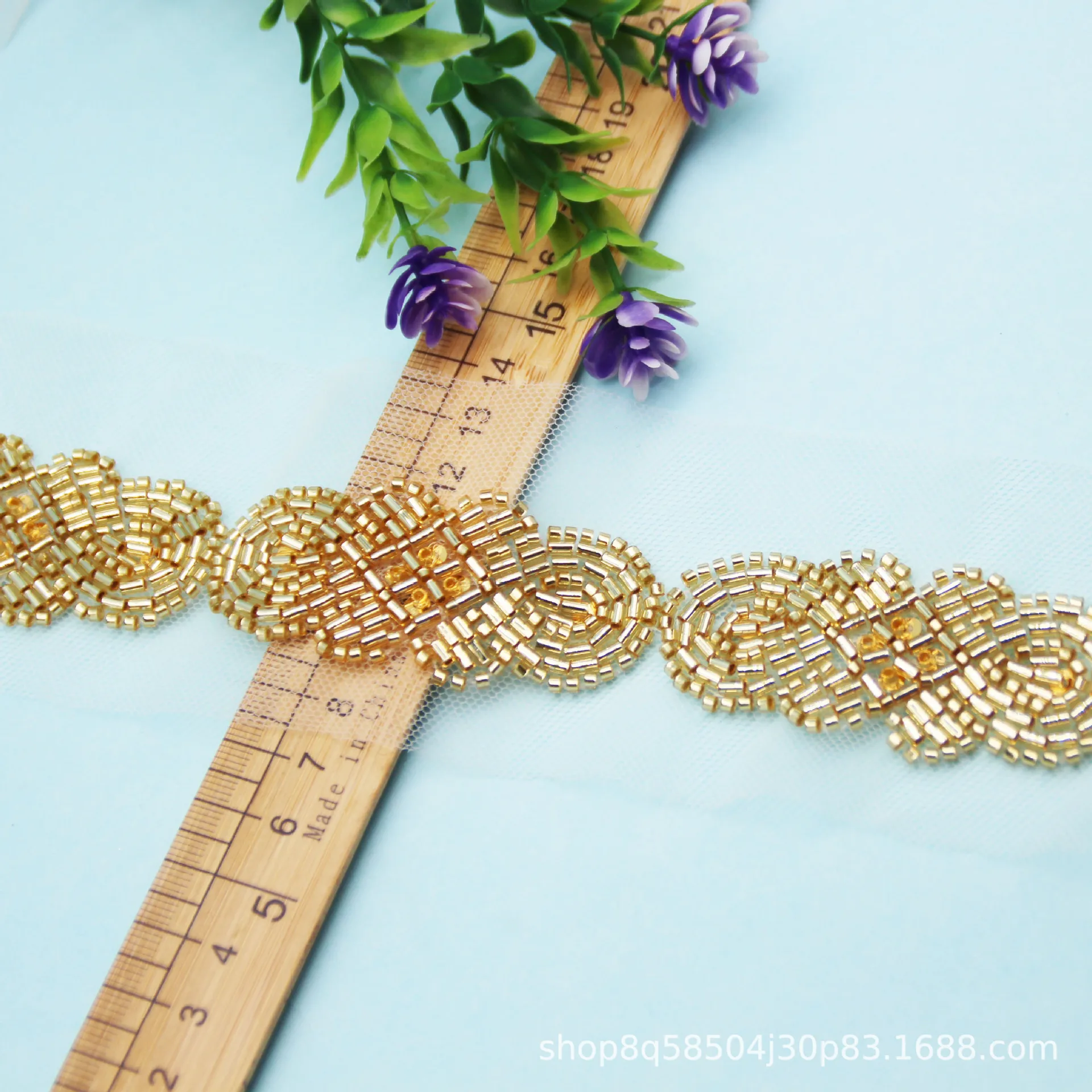 

Gold High-end Nail Bead Lace Glass Bead Beaded Embroidered Lace Nail Bead Barcode Lace Formal Dress Clothing Accessories