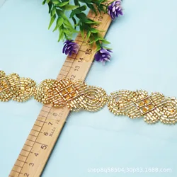 Gold High-end Nail Bead Lace Glass Bead Beaded Embroidered Lace Nail Bead Barcode Lace Formal Dress Clothing Accessories