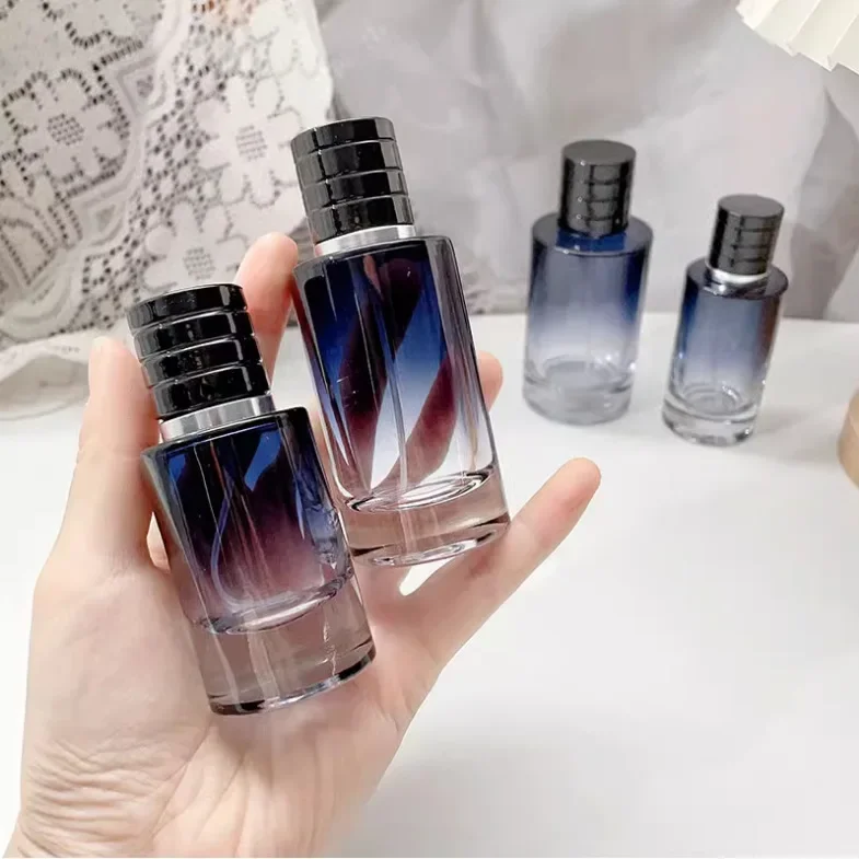 25ml/50ml/100ml Portable Gradient Blue Glass Refillable Perfume Bottle Cosmetic Container Atomiser Sprayer Cosmetic Travel Tool