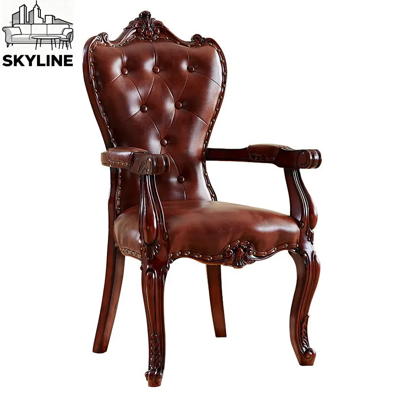 French Retro Solid Wood Dining Chair, Multi-Scene Backrest for Study Home Use