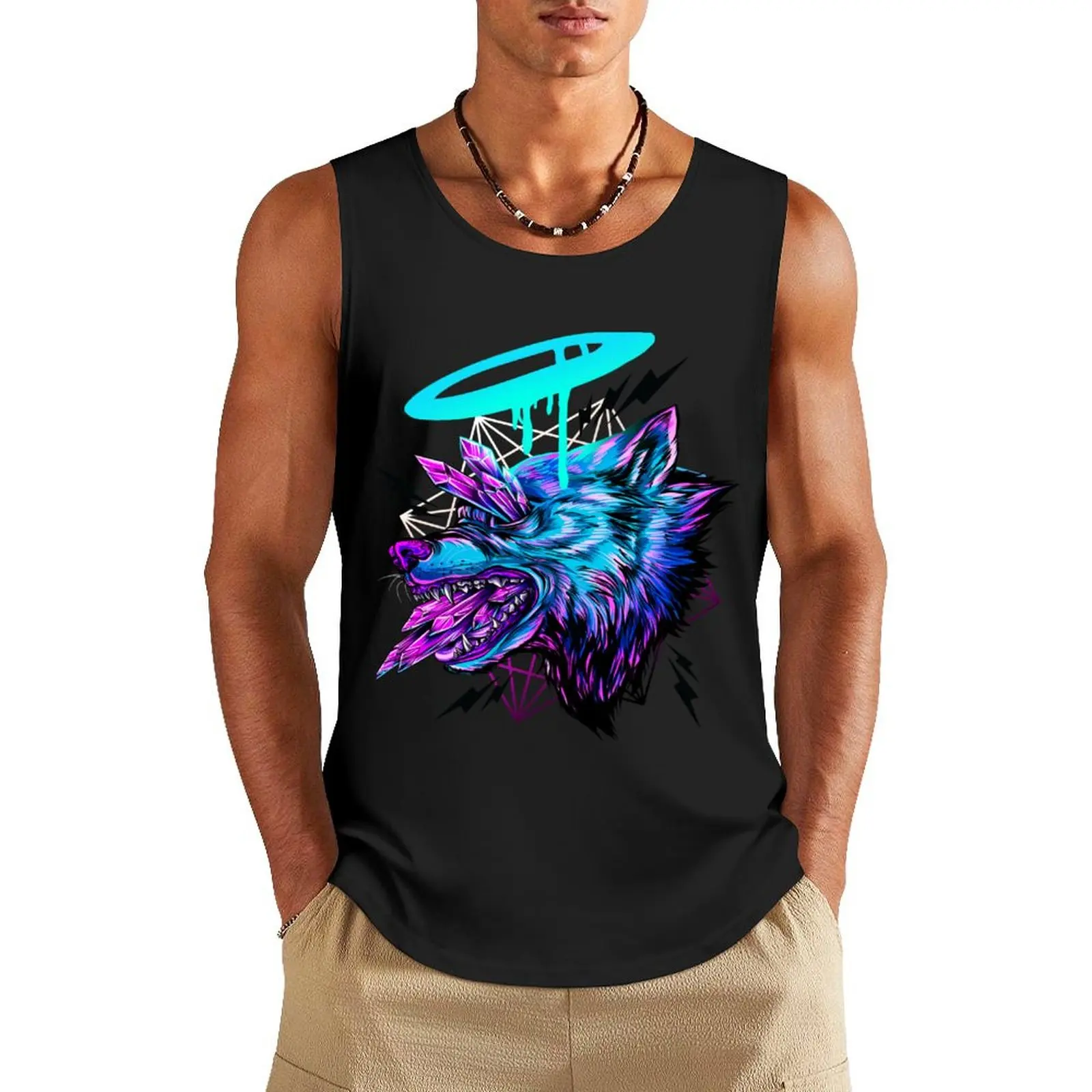 

Crystal Wolf Tank Top sleeveless gym shirt man fitness Men's singlets gym accessories man