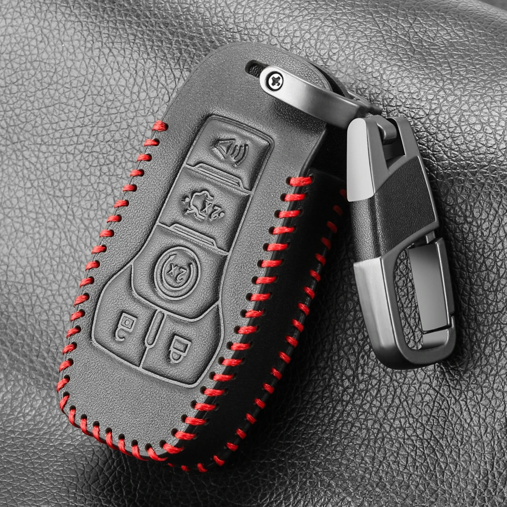 Leather Car Key Case For Ford Fusion Mondeo Mustang F-150 Explorer Edge 2015 2016 2017 2018 Car Accessories