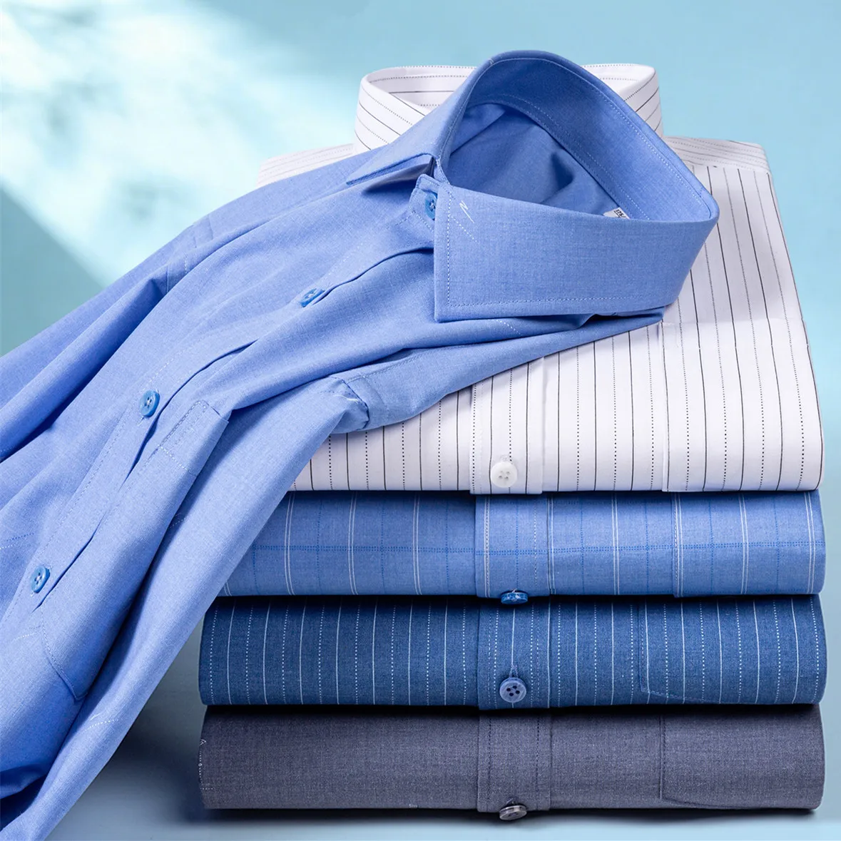 

New Long Sleeve Shirts For Men Spring Slim Fit Formal Elastic Plaid Printed Stripe Soft Casual Anti-wrinkle Office Man Clothes