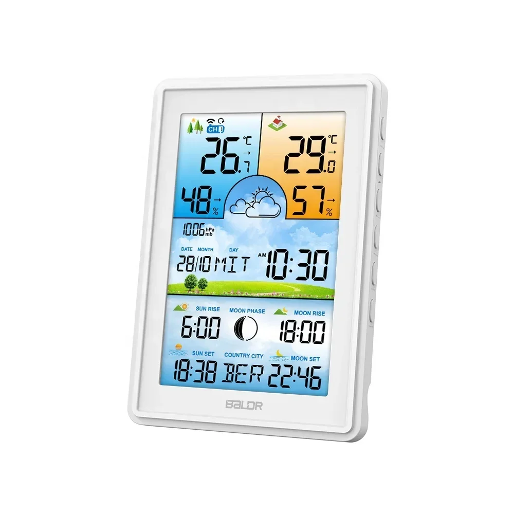 BALDR B0360 Digital Wireless Weather Station Temperature Humidity Sensor Colorful LCD  Indoor outdoor Weather Forecast Station