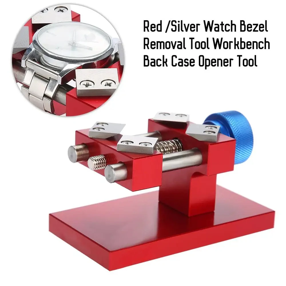 Professional Watch Bezel Opener Removal Tools Workbench Back Case Opener Tool Watch Parts Repair Tool for Watchmaker Red /Silver image 4