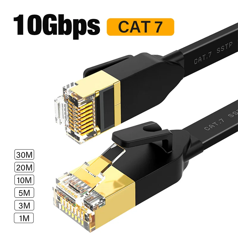 Gold plated Cat7 Ethernet Cable Flat Lan Cable SFTP Round RJ45 Network Cable CAT7 internet cord for Router Modem PC PS4 Patch