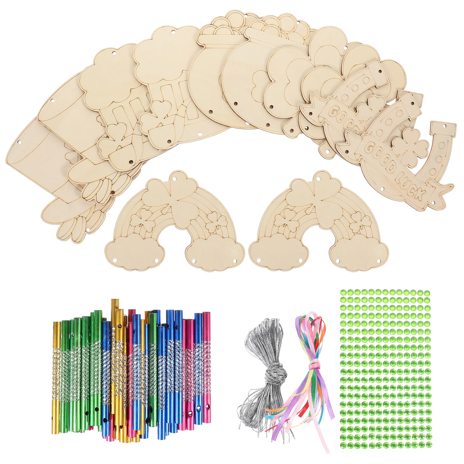 

1 Set Diy Wooden Wind Chimes Kit Unfinished Blank For St Patrick Day Garden Decor Hanging Wind Party Decoration