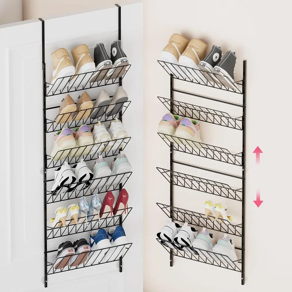 

Adjustable 6 Tier Hanging Shoe Rack Organizer, Metal Heavy Duty Behind Door Storage for Shoes, Heels, Sneakers, Boots