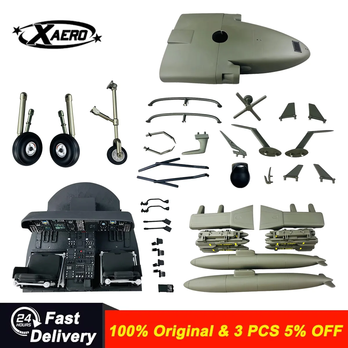 Roban 600 Size UH-60 Fuselage Spare Parts - Nose Cover Window Tail Landing Gear Wood Spacers Replacement