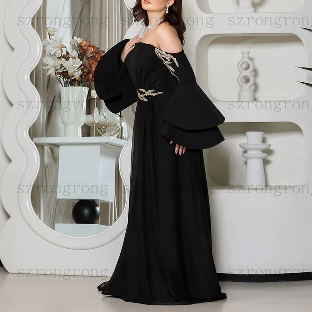 customized Boat Neck Prom Gown Off The Shoulder A-Line Sequin Appliques Long Evening Dresses Modern Backless Draped Women Dress