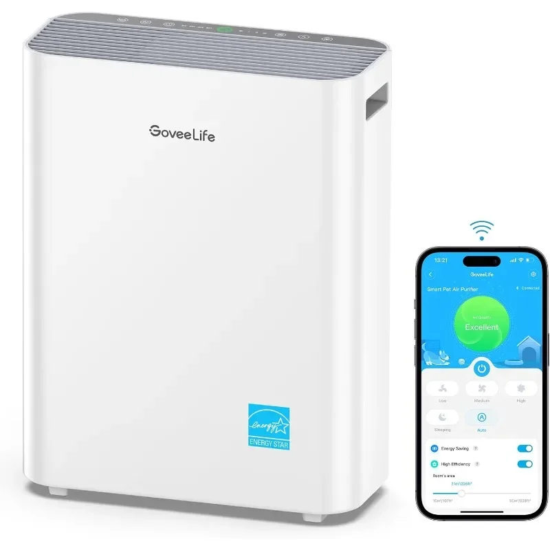 Govee Life Smart Air Purifiers for Home Large Room, H13 True HEPA Air Purifiers for Pets with PM2.5 Sensor, Air Quality Index