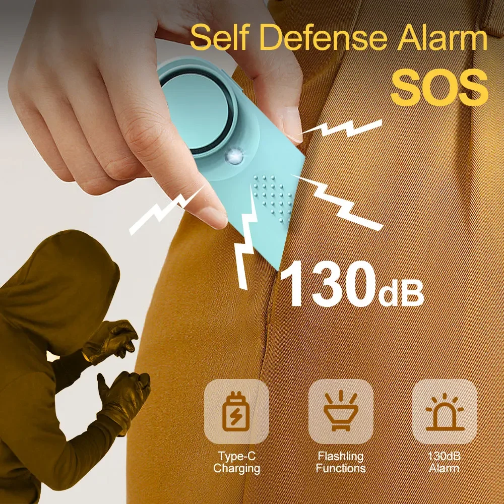 Self Defence Alarm 130DB AAA Battery Led Lights and Acoustic Flash Security Alarm Keychain for Women Girls Seniors