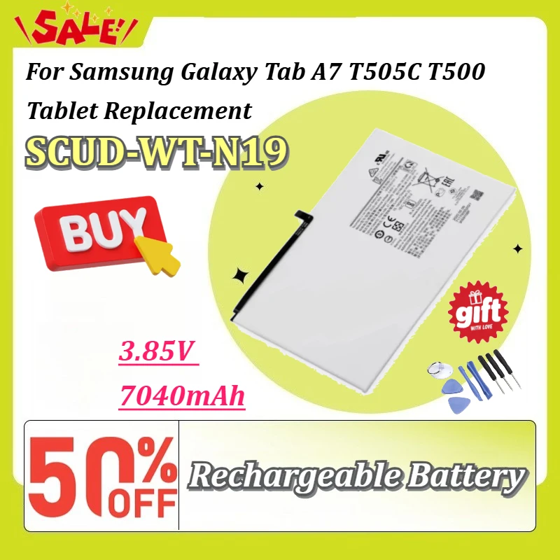 New SCUD-WT-N19 3.85V 7040mAh Rechargeable Battery For Samsung Galaxy Tab A7 T505C T500 Tablet Replacement With Free Tools