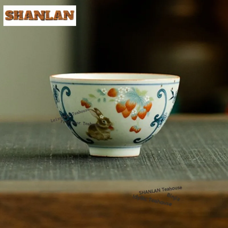 

90ml Blue And White Ru Kiln Butterfly Teacup Creative Tea Bowl Beautiful Tea Cup Tea-tasting Fragrance Cup Chazhan Master Cups