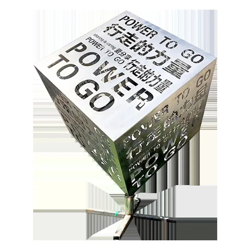 View outdoor large park square stainless steel figure sculpture pump
