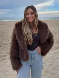 HH Women Solid Faux Fur Jackets Long Sleeves For Warmth Winter Coat Female Fashion Turn-Down Collar Loose Casual Outerwear