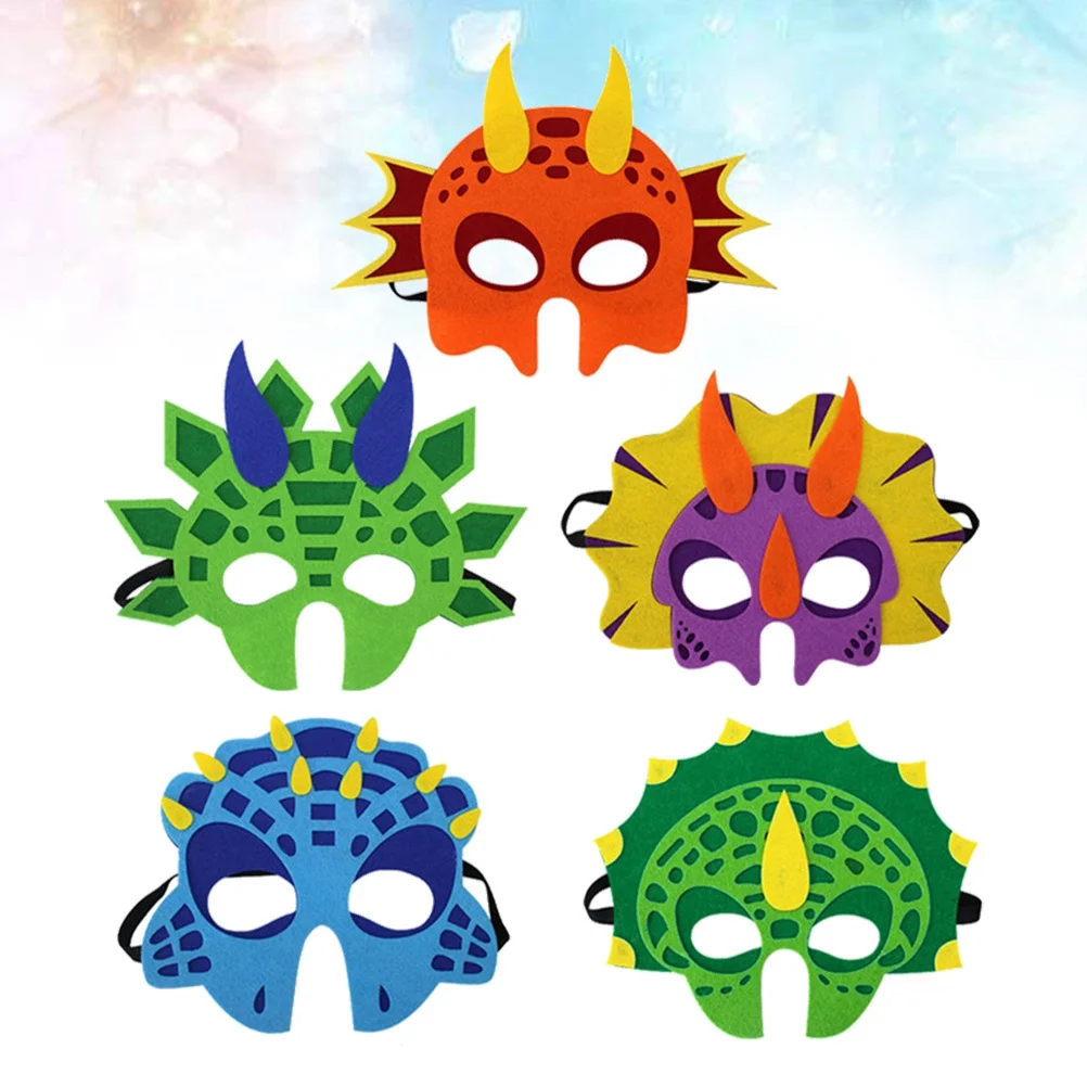 

5Pcs Felt Dinosaur Mask Kids Party Favor Creative Playwear for Children School Performance Role Play Accessory