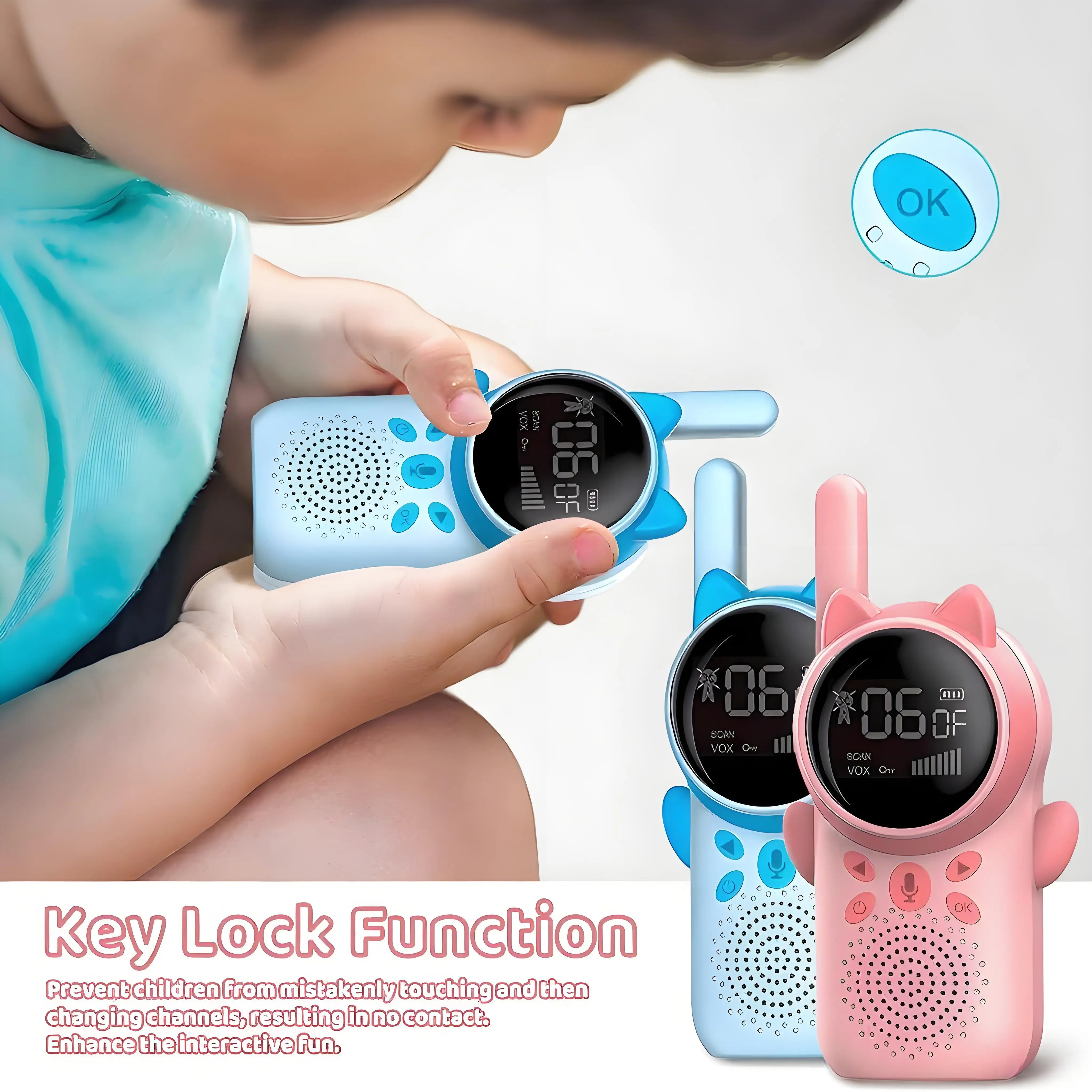 2PCS Kids Walkie Talkies Toy  Rechargeable Battery Flashlight 2 Way Long Range Radio Phone Kids Boys Girls Children Gifts