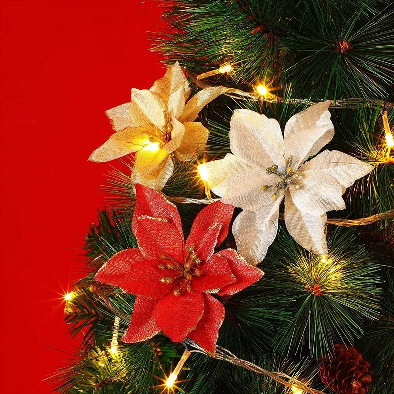 5/10Pcs Weihnachten Dekoration 13CM Künstliche Blumen Floral für Weihnachten Baum Ornament Neue Jahr Party Wohnkultur navidad Zubehör – Detail 3