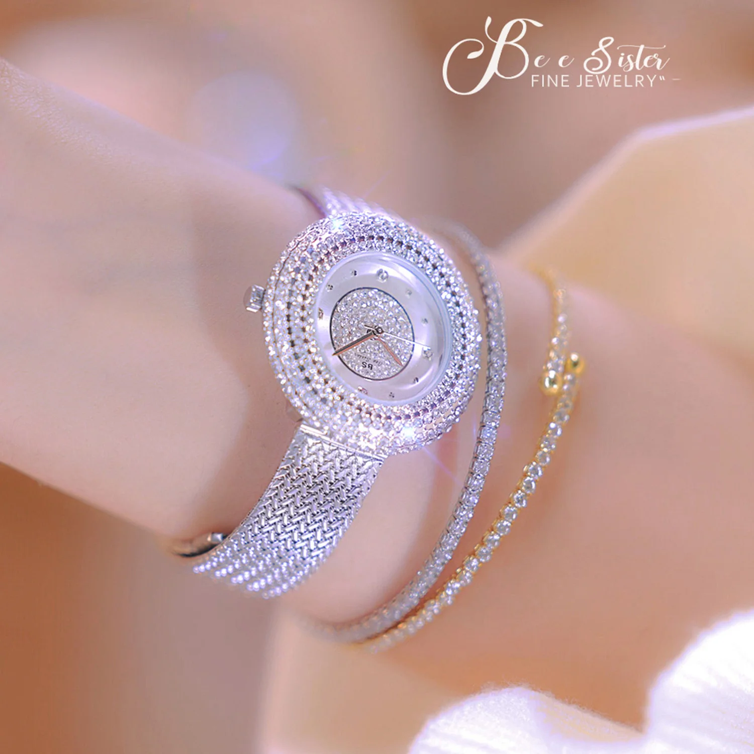 ساعات فاخرة للنساء الماس الهاتفي كوارتز ساعة اليد موضة فستان أنيق السيدات ساعة حزام القمح الذهبي ساعة كلاسيكية 2025