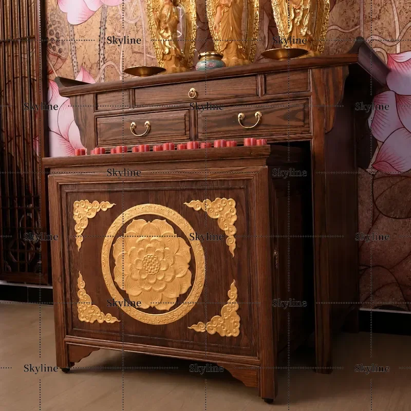 for Chinese Style Solid Wood Offering Table Ancestral Incense Table Rural Household Gold Painted Multi Layer Raised Ladder