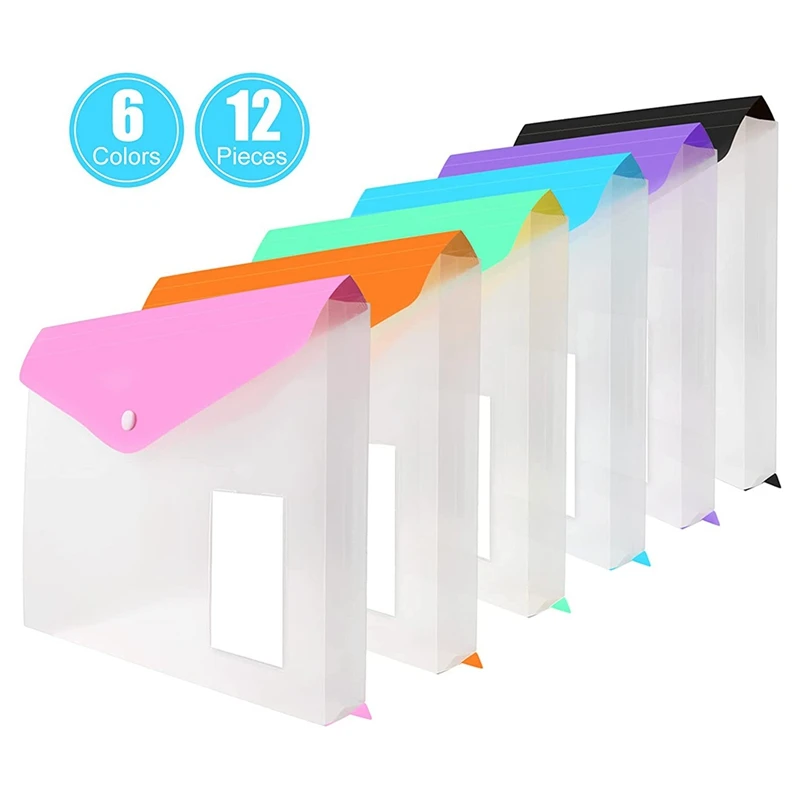 12 Packs Binder Pocket 11 Holes Expandable Binder Folders For 2/3/4 Ring Binder Plastic Envelope File Document Pouch