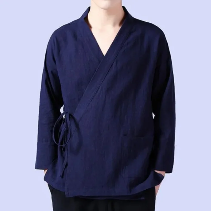 Chemise en lin à manches longues pour hommes, Kung Fu Tang traditionnel, chemise sociale décontractée, gilet officiel chinois UR, grande taille