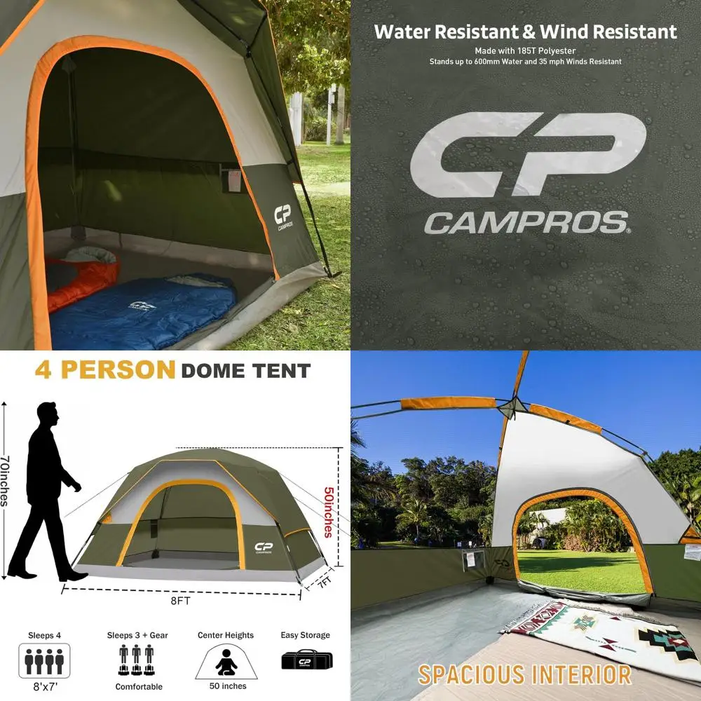 

Палатка для кемпинга на 4 человека, водонепроницаемая, ветрозащитная, двухслойная, легко устанавливаемая, купольная, с большими сетчатыми окнами и широким входом