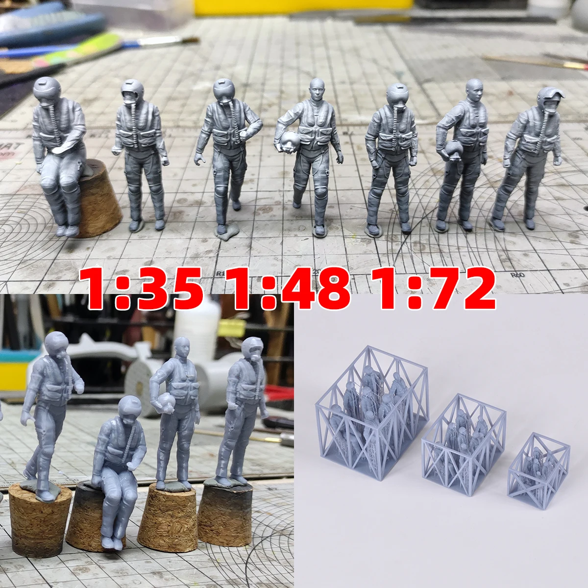 Modern Aircraft Fighter Helicopter Pilot Air Force Soldiers Military Figures Assembly Diorama Scale Model Kit 7 Pcs 1/72/35/48