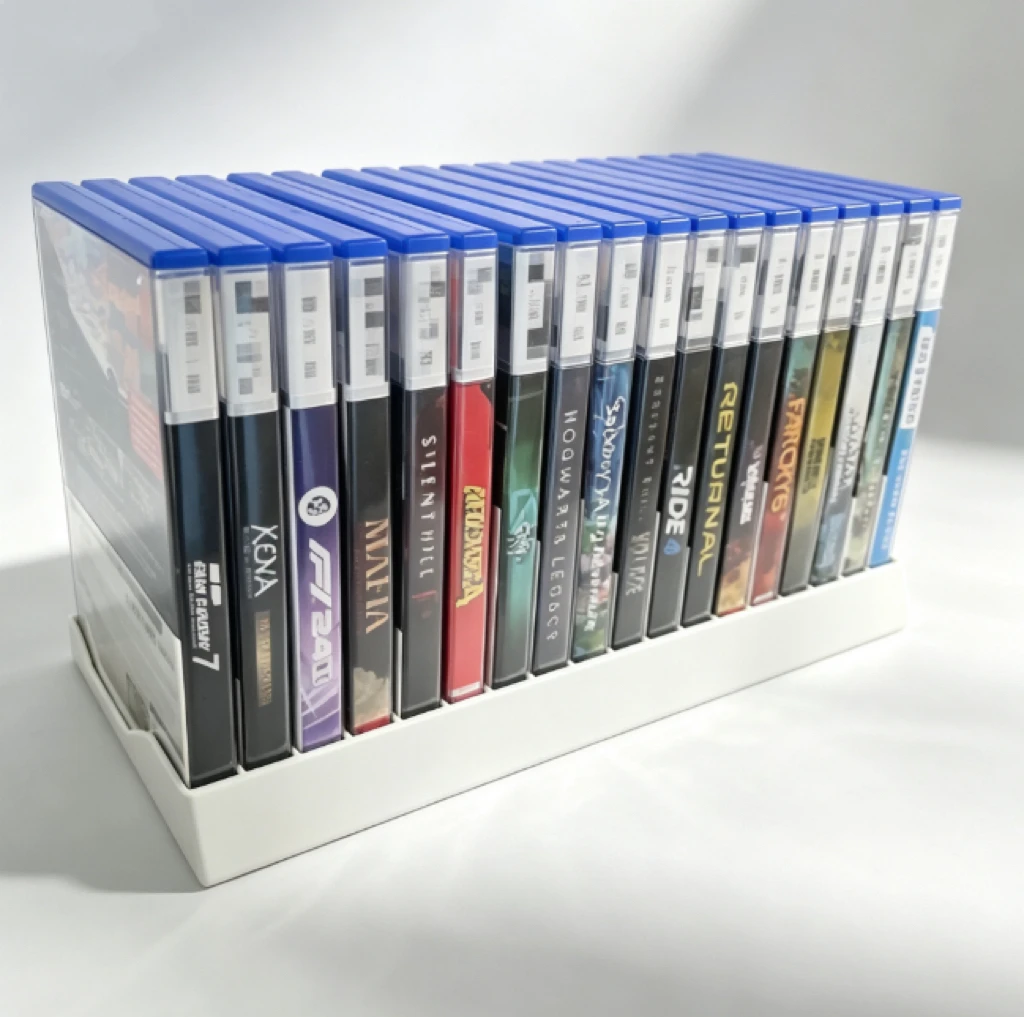 3D-gedrucktes Aufbewahrungsregal für Spiel-Discs, geeignet für PS-5, für 14 Discs, minimalistisches Konsolen-Organizer-Set, zum Schutz der Sammlung, als Präsentationsregal.