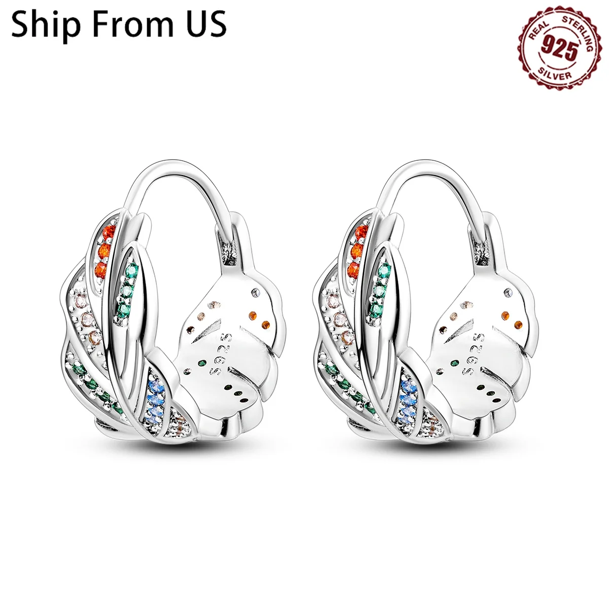 New Style Women Earrings Colorful Feathers Series 925 Sterling Silver Earrings Devil's Eye Hoop Earrings Wedding Jewelry Gifts