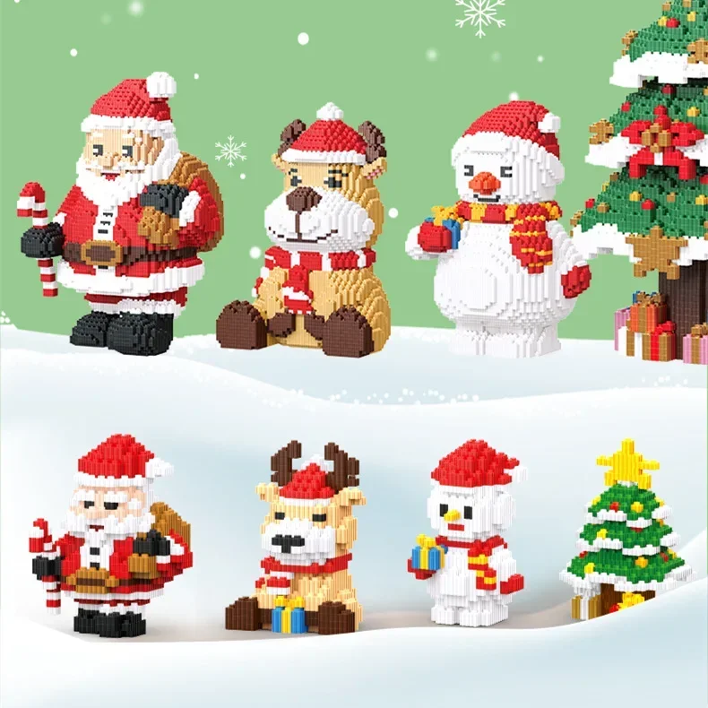 

Christmas Tree Snowman Mini Building Blocks Assembled Santa Claus Deer DIY Model Figure Connection Brick Toys For Kids Gifts