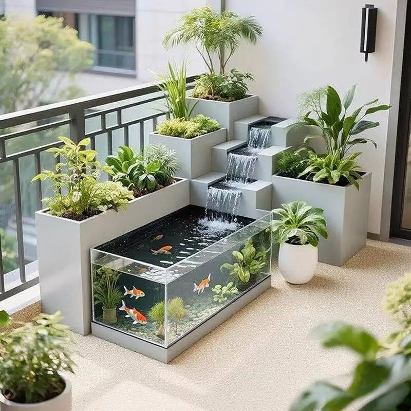 Balcony creative flowing water fish tank flower box metal floor fish pond