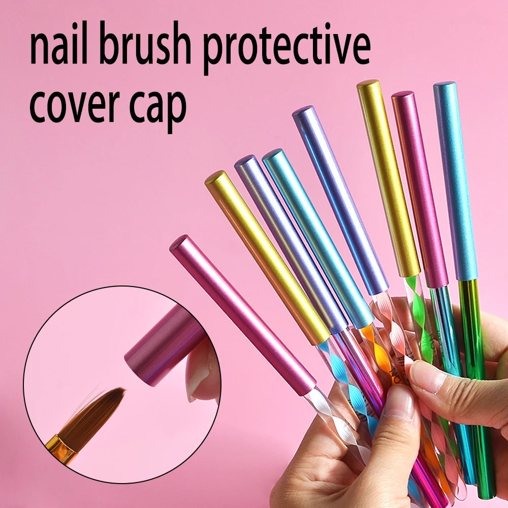 4pcs Colorful Nail Art Pen Caps Zinc Alloy Sealed Dustproof Pen Caps Manicure Tools Nail Brush Gel Pen for Nails Protective Tool