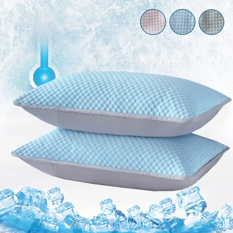 Summer Cooling Ice Silk Pillowcase with Cool Beads Solid Color Washable Breathable Pillow Cover for Home Bedroom