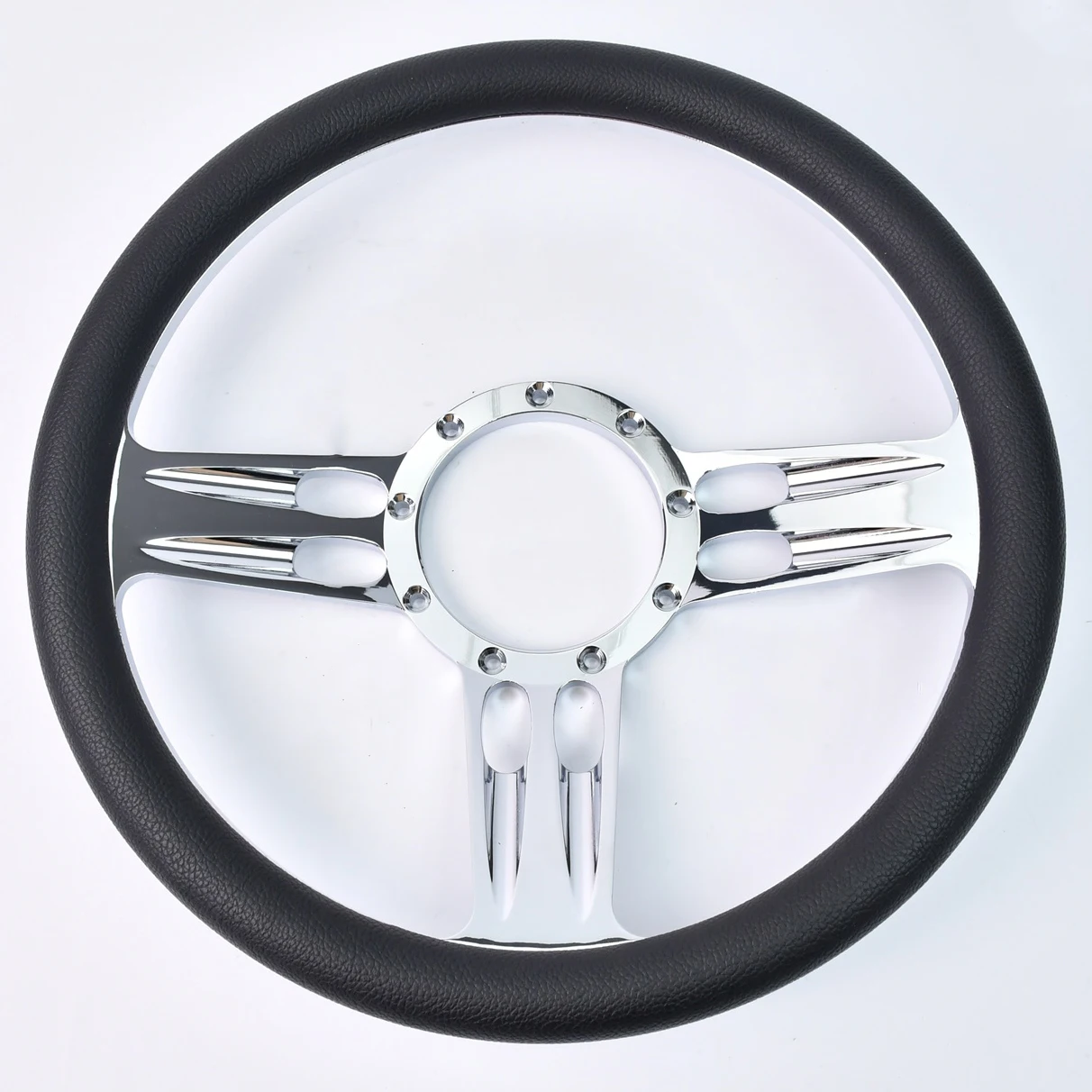 

Universal Leather Steering Wheel 14" Billet Chrome Leather Half Wrapped '3-SLOT' Car Steering Wheel