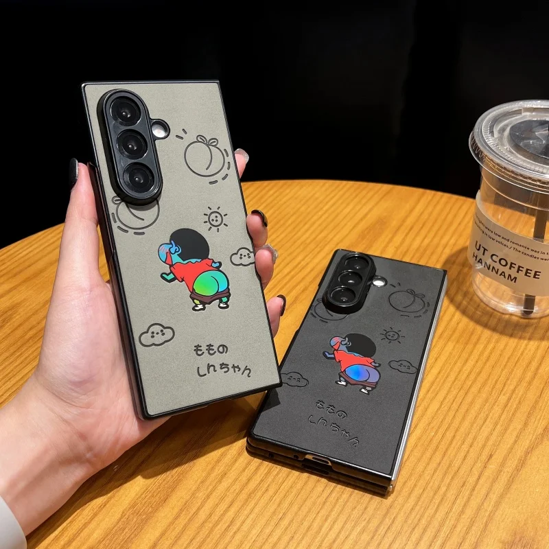 Japan Anime Cute Crayon Shin-chan Butt Laser Leather Folding Phone Case for Samsung ZFold 3 4 5 6 7 Cartoon Shin-chan Cover - Image 2