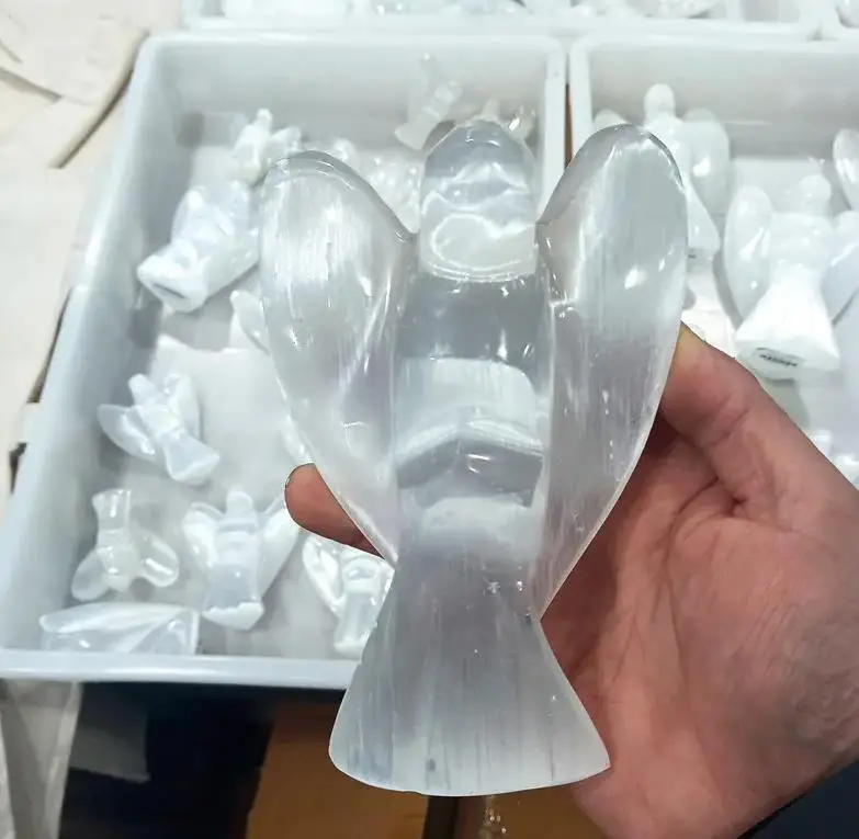 8cm Natural selenite angelGemstone Guardian Angel Figurines Reiki Chakra Healing Crystal Stone