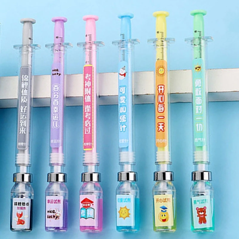 70Pcs Vaccine Shape Gel Pen Needle Syringe Shaped Signature Pen Ballpoint 0.5mm Black Ink Neutral Pens School Office Supplies