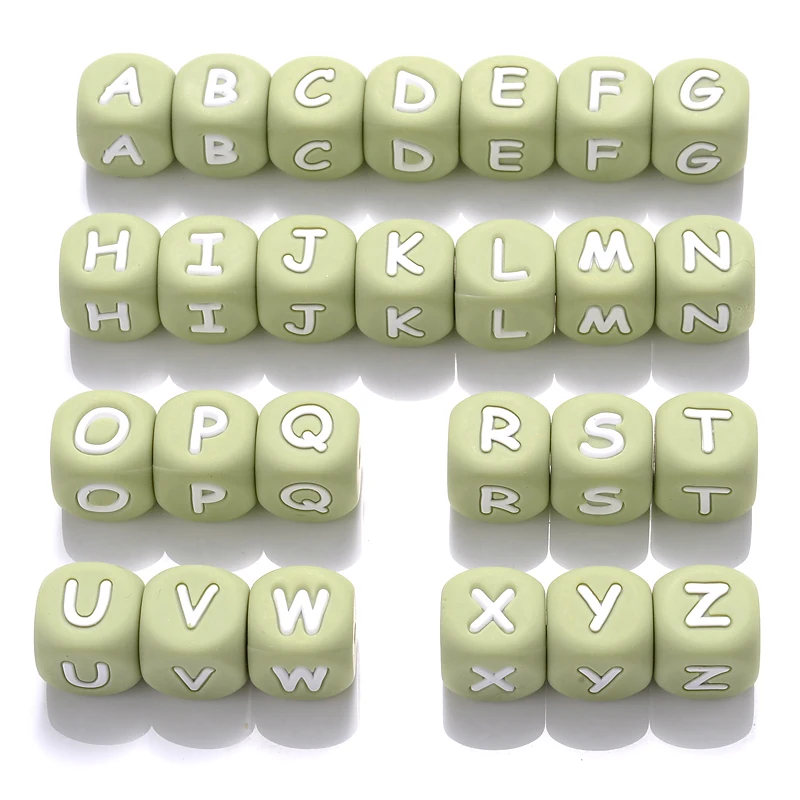 10Pcs 12mm Sage Silicone Alphabet Letter Beads 26 English Letter Baby Name Beads Teething Pacifier Chain Silicone Baby Teether