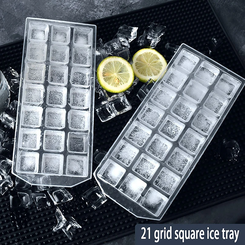 Engrossar plástico Ice Cube Mold, reutilizável Whisky Bandeja, DIY Geléia Congelador Mould, Household Kitchen Bar Acessórios, 21 Grids, 1Pc