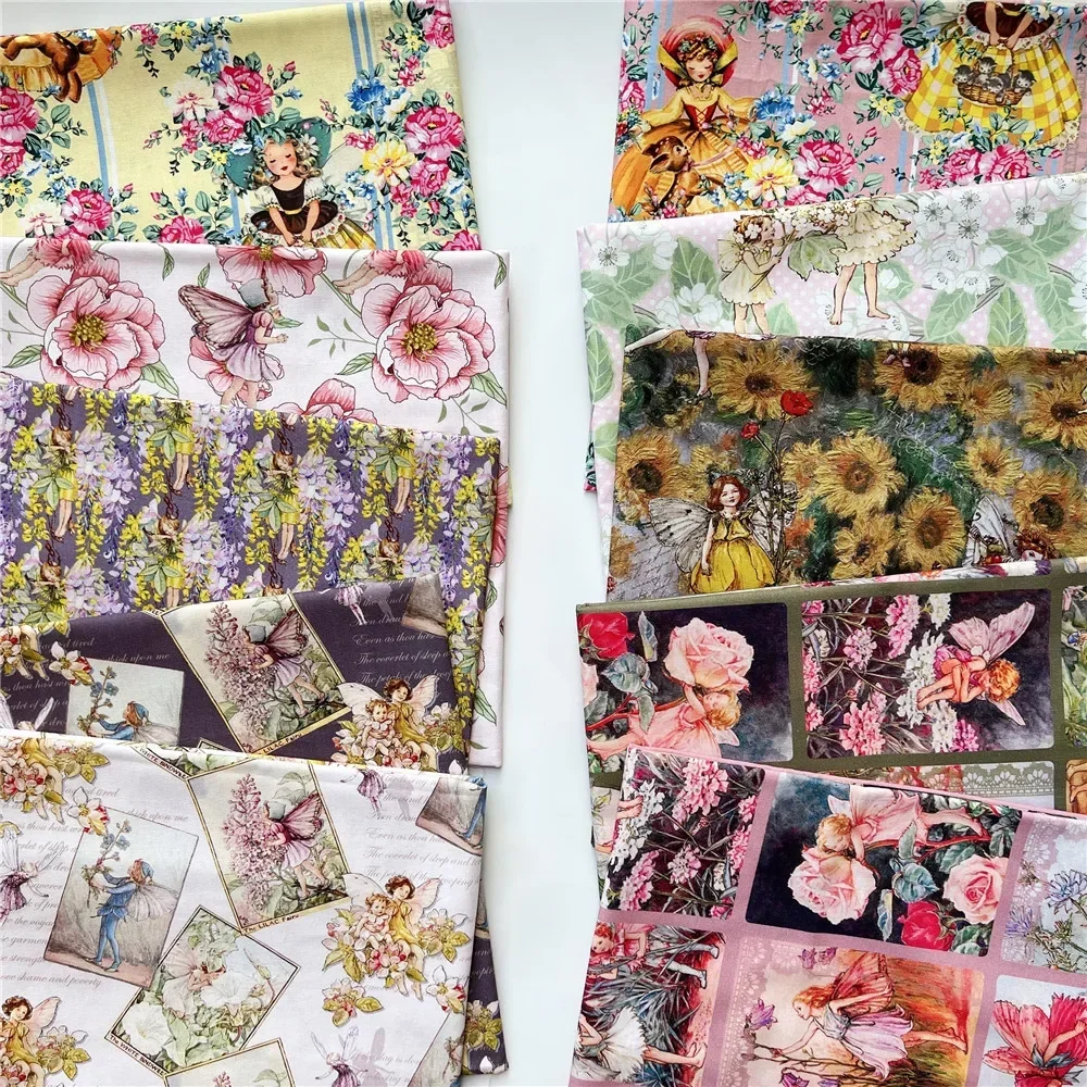 wide110cm Vintage Flora Flower Fairy Cotton Fabric Patchwork Sewing Material Diy Shirt Pillow mask Bedding handbag Patchwork